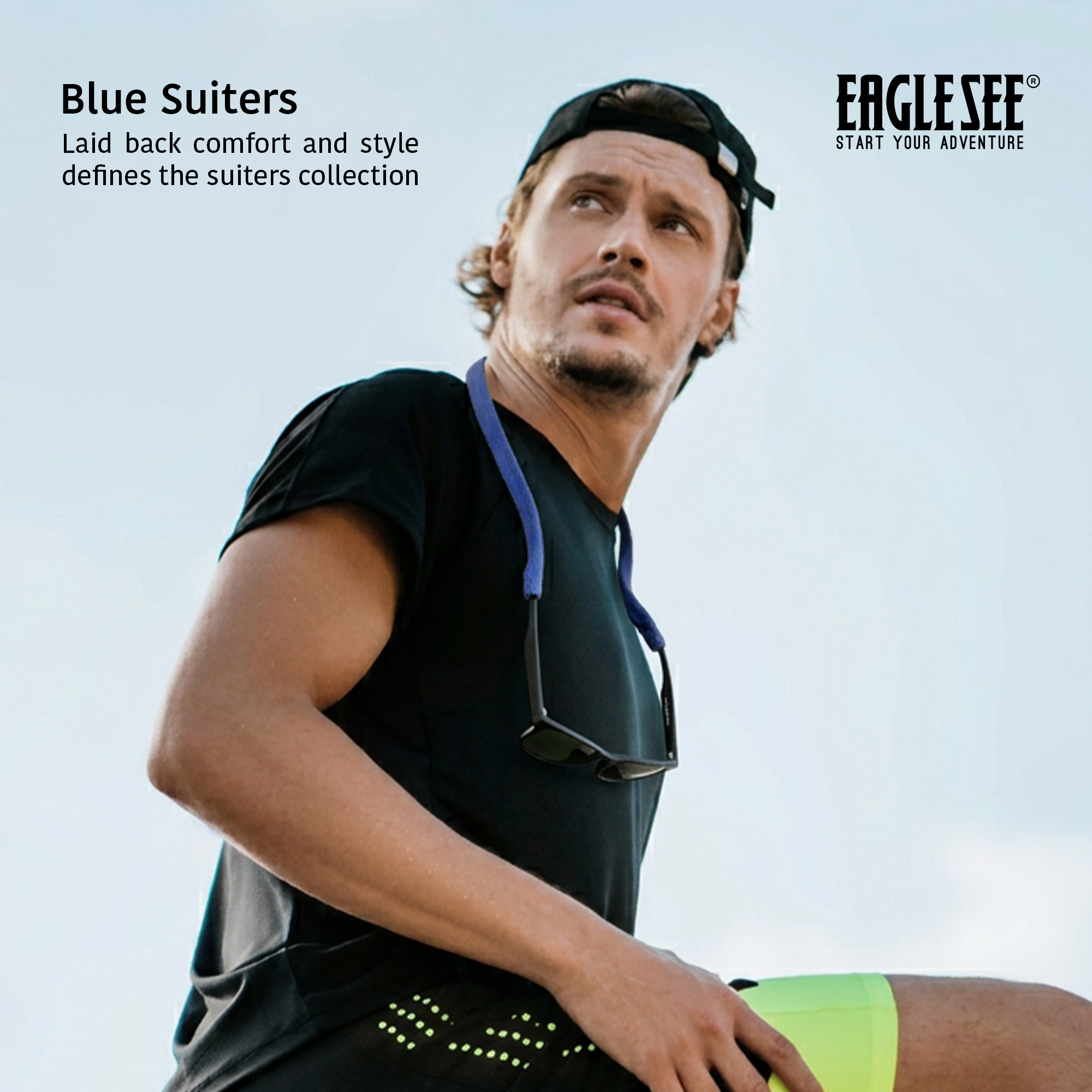 بند عینک مدل کتان  ساده آبی